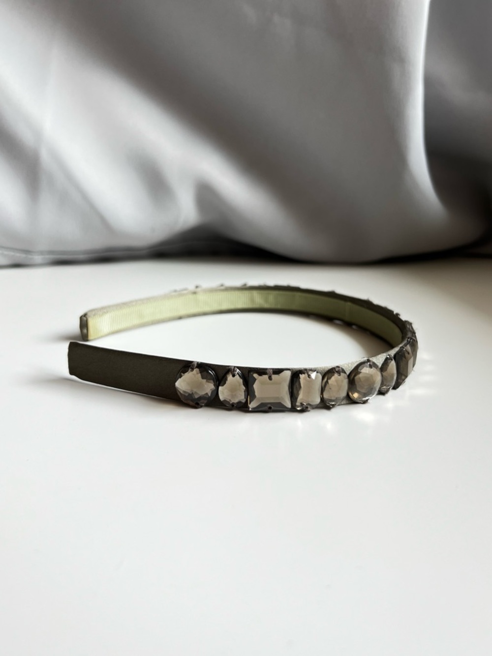 Crystal Accent Olive Green Satin Headband